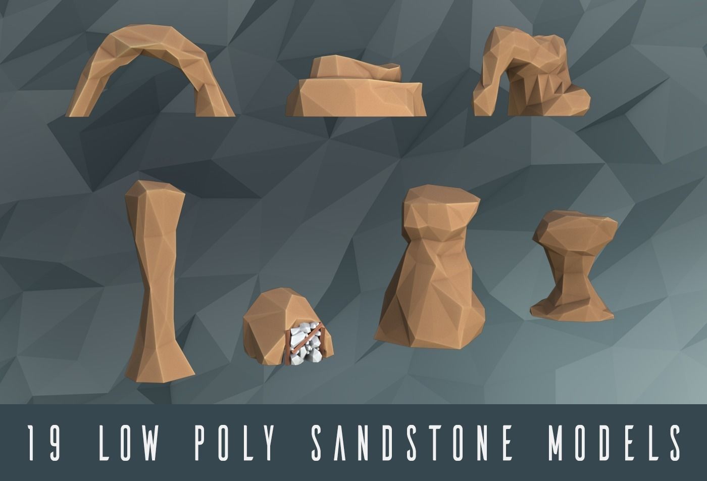 Low poly rocks sandstone Low-poly 3D model_0