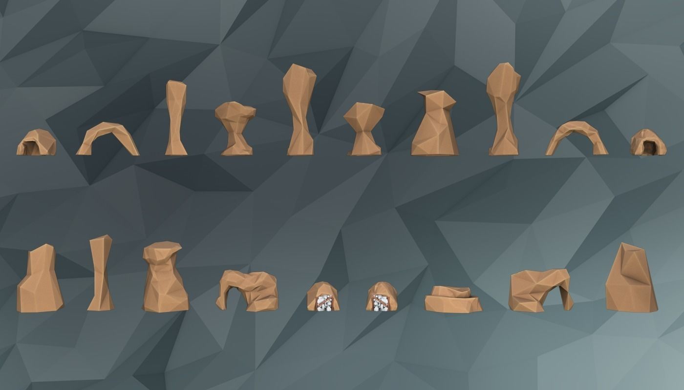 Low poly rocks sandstone Low-poly 3D model_1