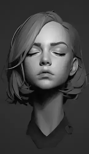 Female facial details head sculpture expression sadness