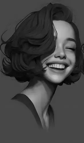 Female facial details head sculpture expression happy