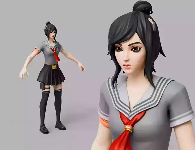 Tsuki Schoolgirl Female Character Rigged