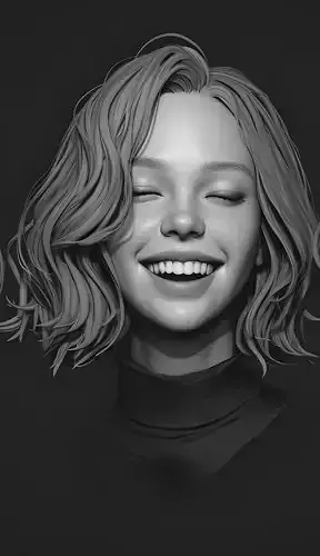 Female facial details head sculpture expression happy