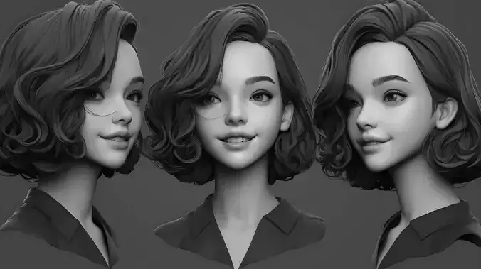 Female facial details head sculpture expression happy