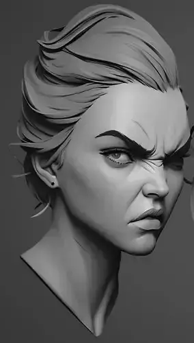 Female facial details head sculpture expression anger