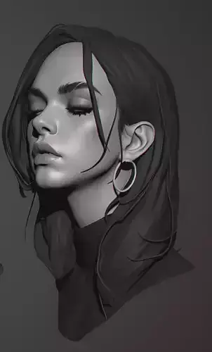 Female facial details head sculpture expression sadness