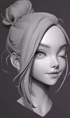 Original woman facial head sculpture details character design