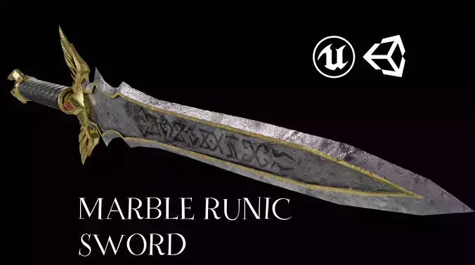 Fantasy Angelic Marble Sword Divine Runic Blade Game Ready