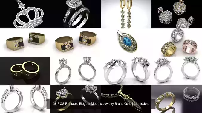 28 PCS Printable Elegant Models Jewelry Brand Gold