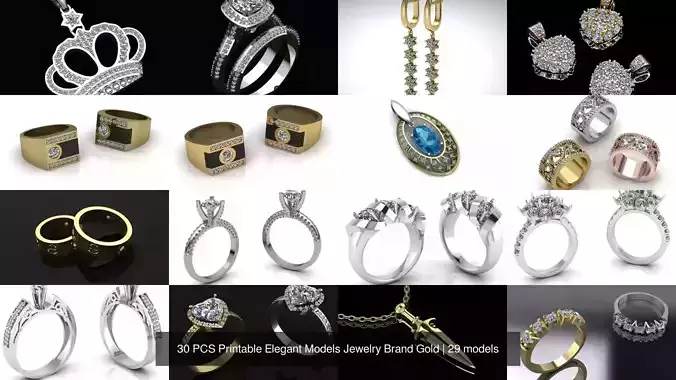 30 PCS Printable Elegant Models Jewelry Brand Gold