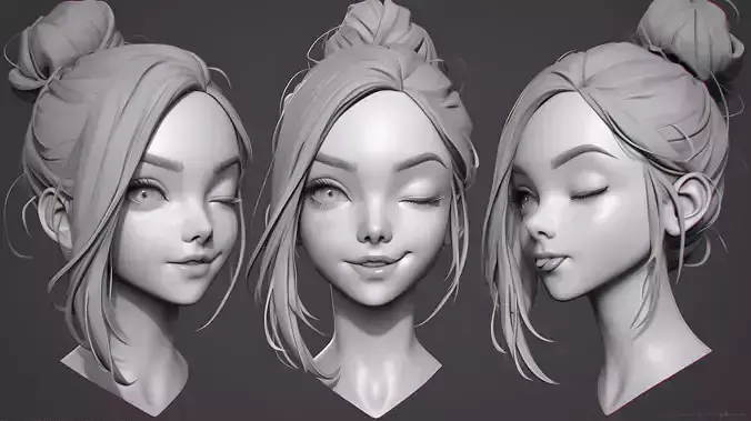 Original woman facial head sculpture details character design