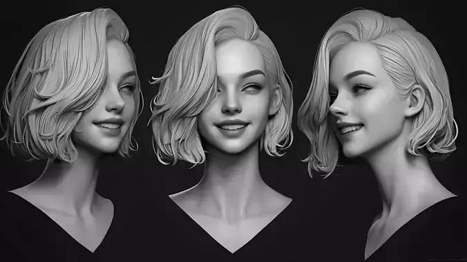 Female facial details head sculpture expression happy