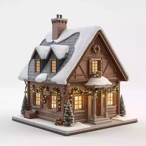 Elaborate Festive Christmas Village House 3D Model