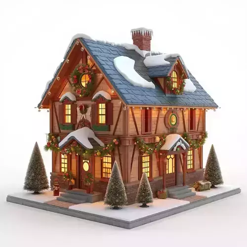 Traditional Wooden Christmas Cabin 3D Model