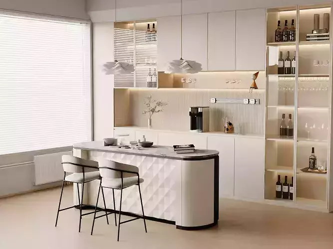Modern Minimalist Kitchen Interior Scene 