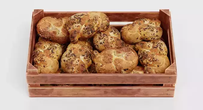 Rolls in Box V2 - Filled Wooden Produce Crate 3D model