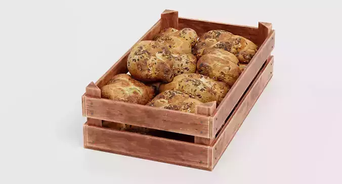 Rolls in Box V2 - Filled Wooden Produce Crate 3D model 5
