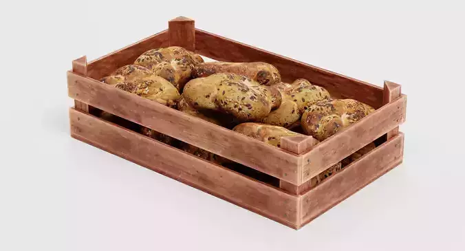 Rolls in Box V2 - Filled Wooden Produce Crate 3D model 6