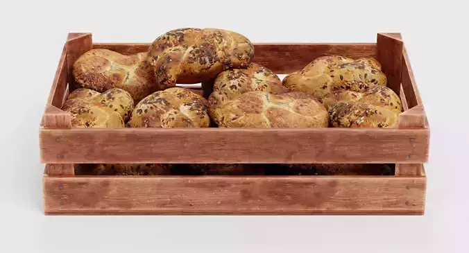 Rolls in Box V2 - Filled Wooden Produce Crate 3D model 3