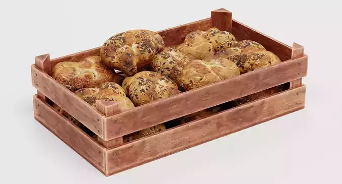 Rolls in Box V2 - Filled Wooden Produce Crate 3D model 4
