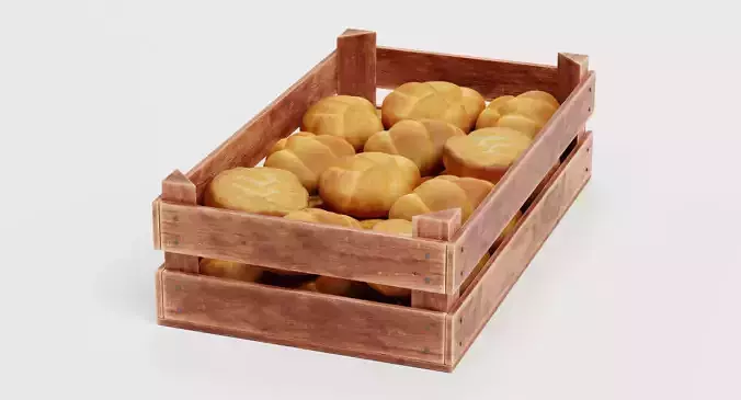 Rolls in Box V3 - Filled Wooden Produce Crate 3D model 5