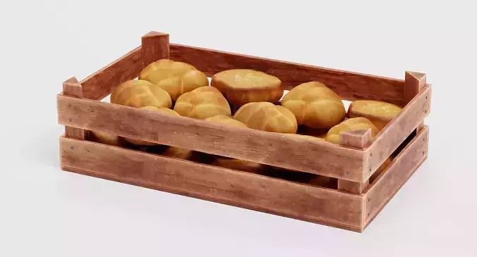 Rolls in Box V3 - Filled Wooden Produce Crate 3D model 6