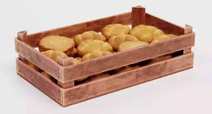 Rolls in Box V3 - Filled Wooden Produce Crate 3D model 4