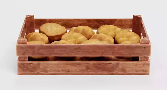 Rolls in Box V3 - Filled Wooden Produce Crate 3D model 3