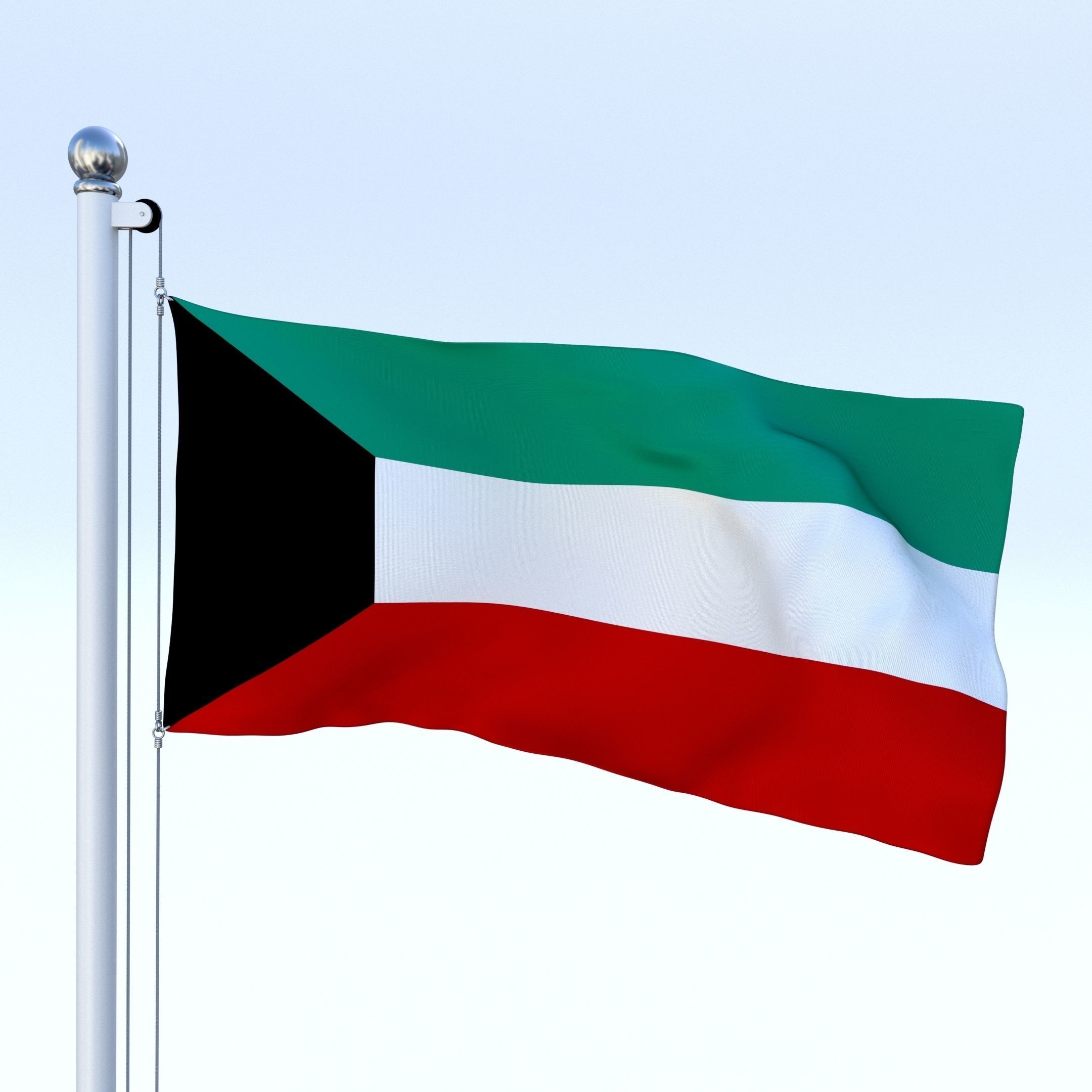 Animated Kuwait Flag Low-poly 3D model_4