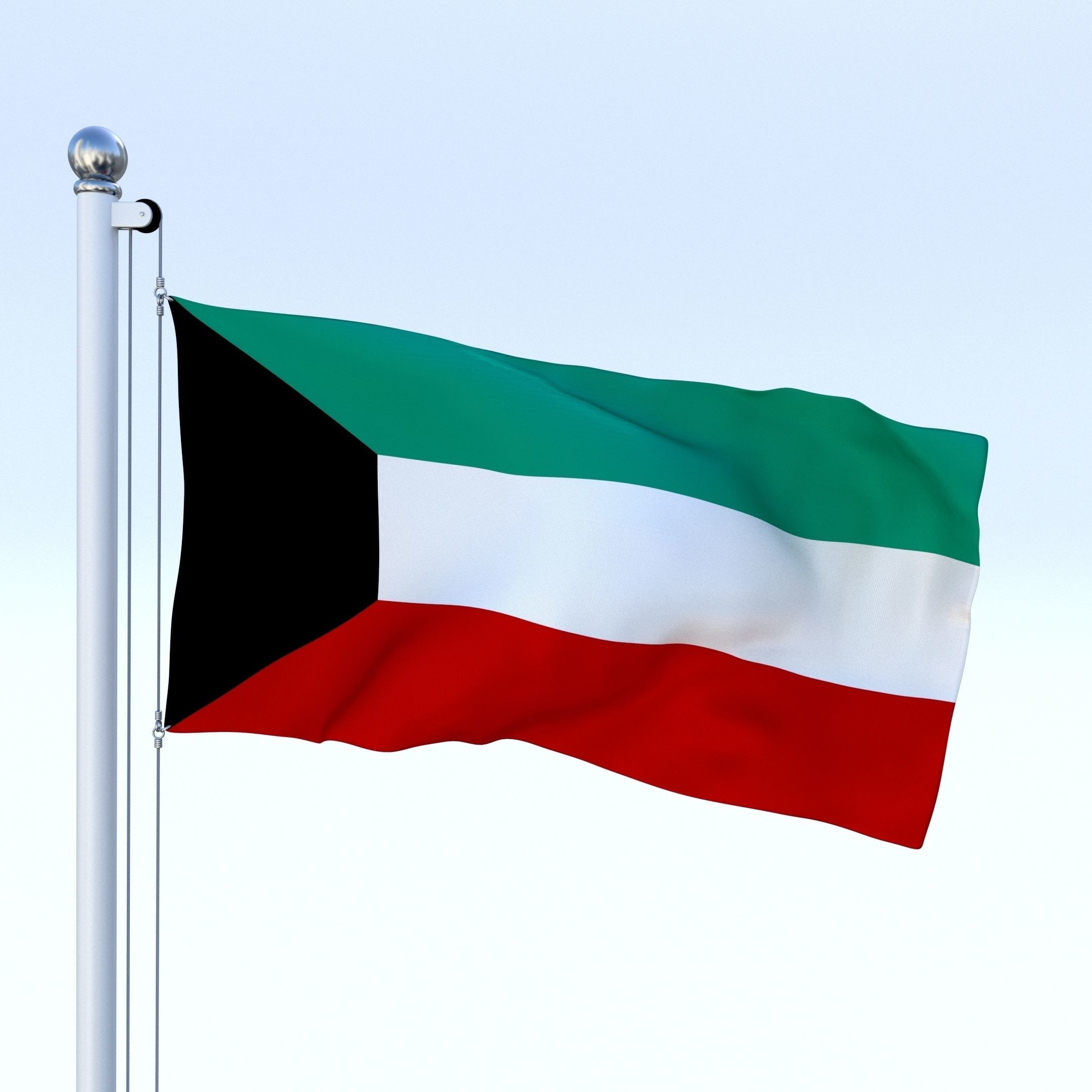 Animated Kuwait Flag Low-poly 3D model_5