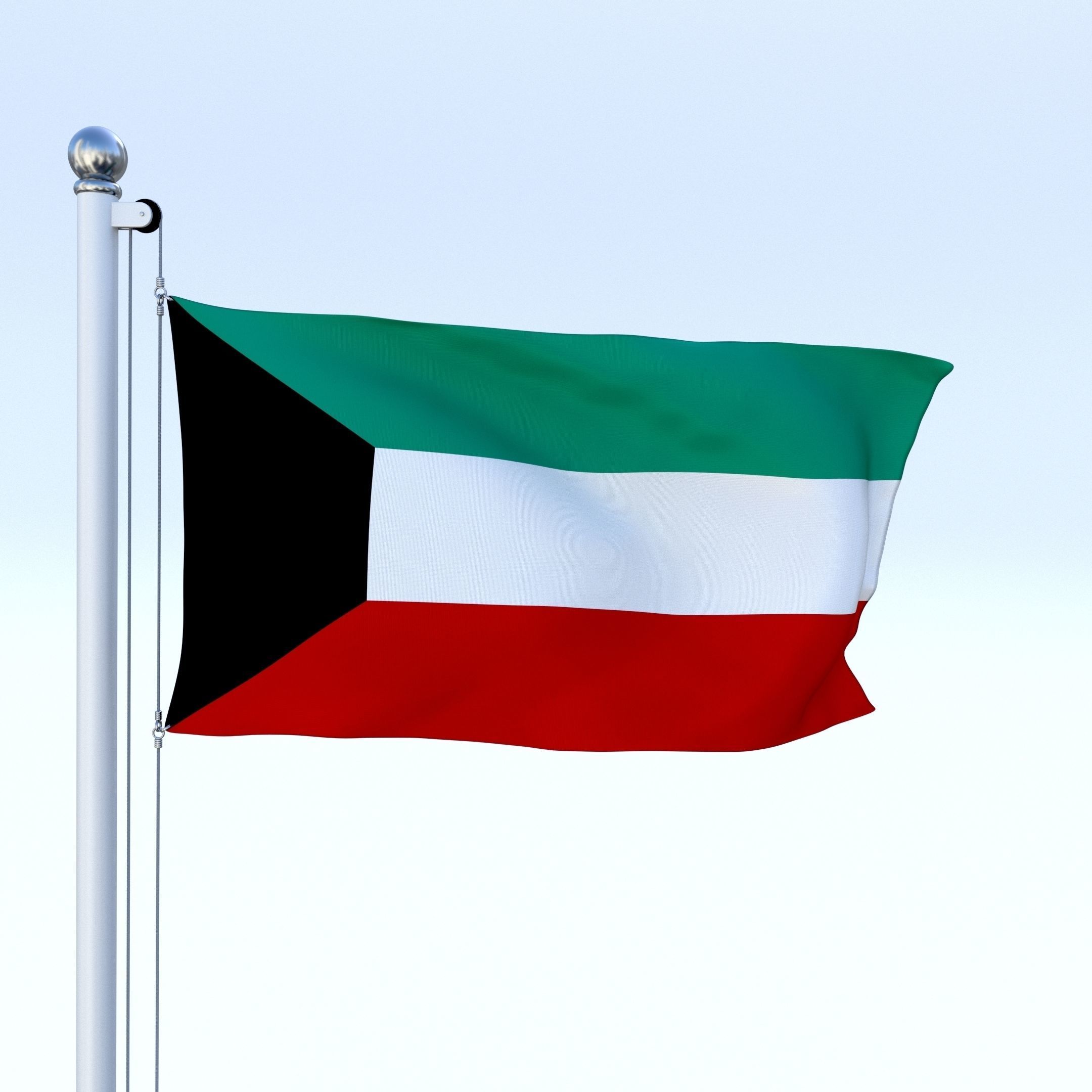 Animated Kuwait Flag Low-poly 3D model_3