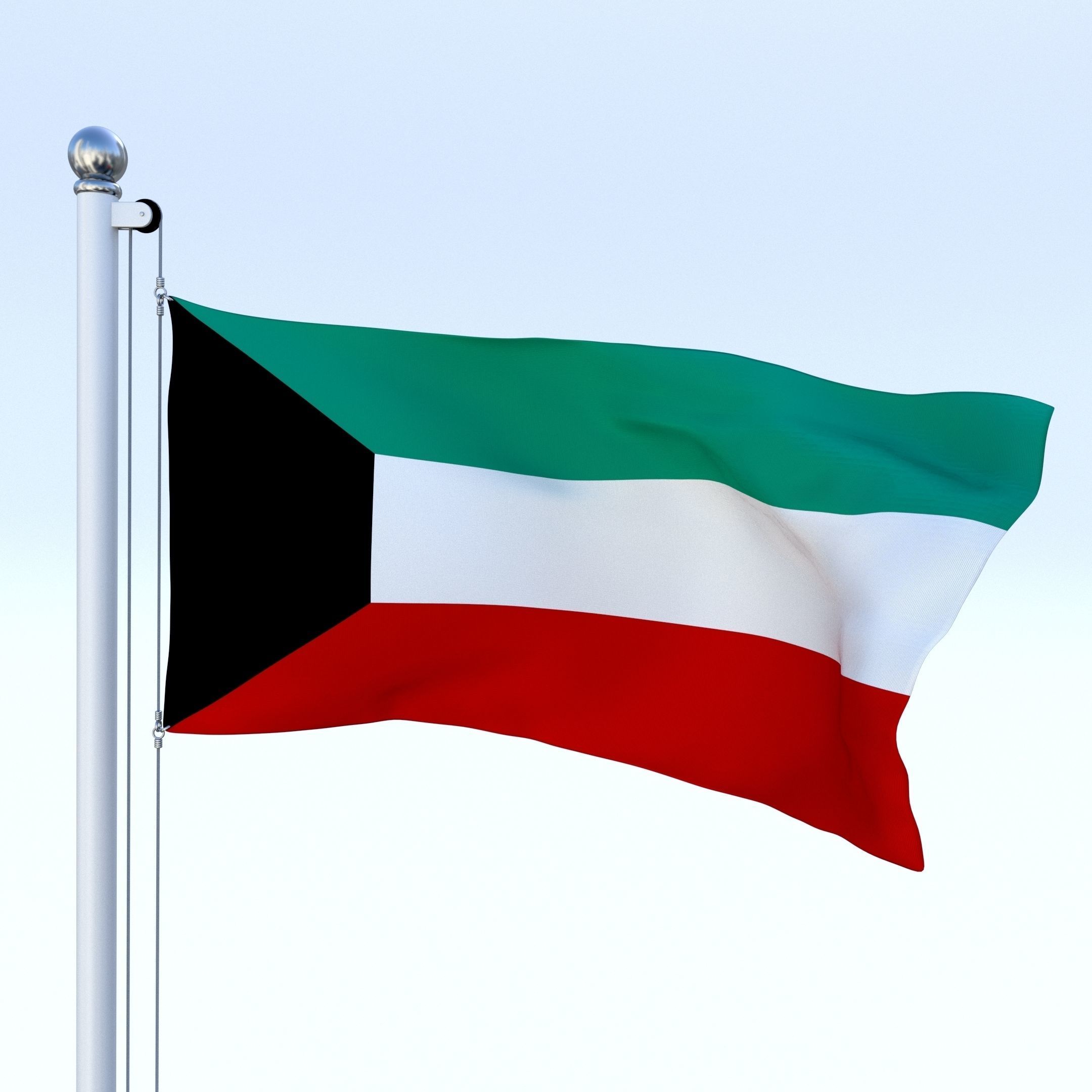 Animated Kuwait Flag Low-poly 3D model_12