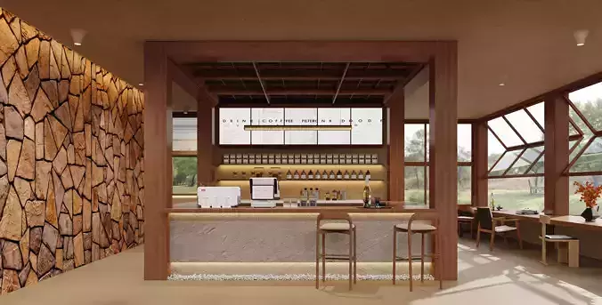Modern Wooden Coffee Shop Interior