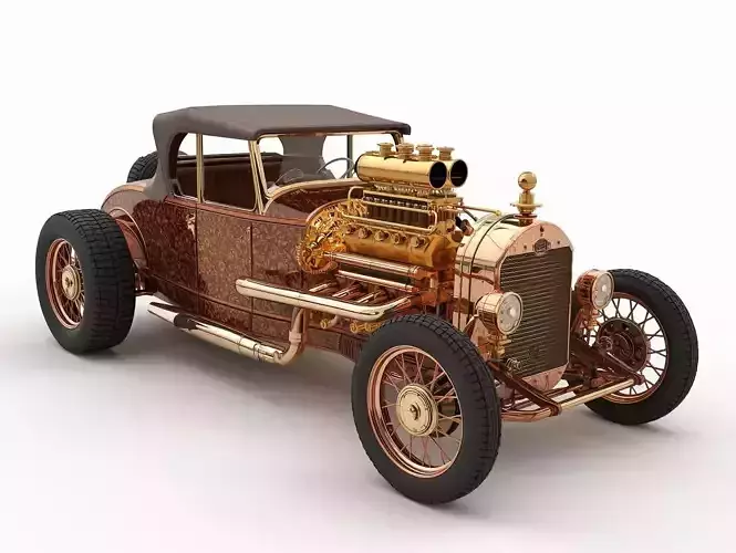Retro Steampunk Hot Rod Car 3D Model