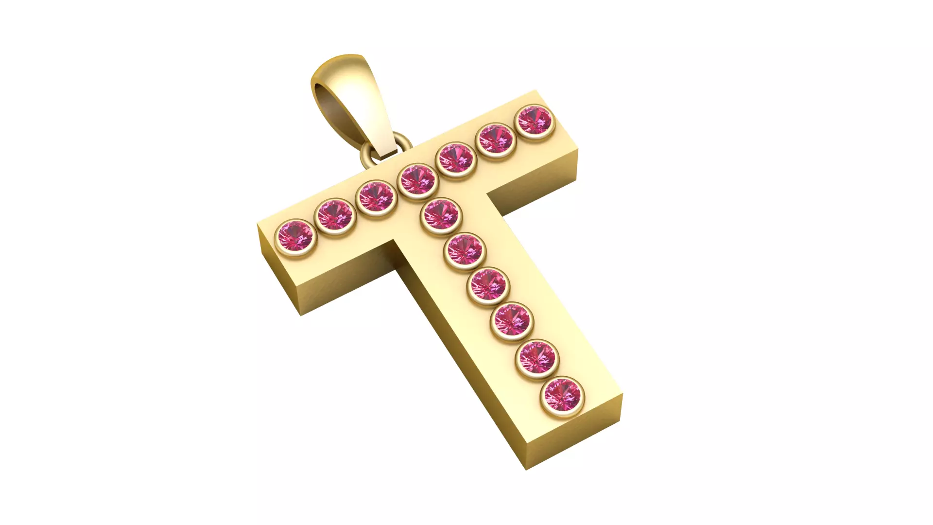 T Initial Gold Pendant Ruby Stone Alphabet Necklace 3D print model