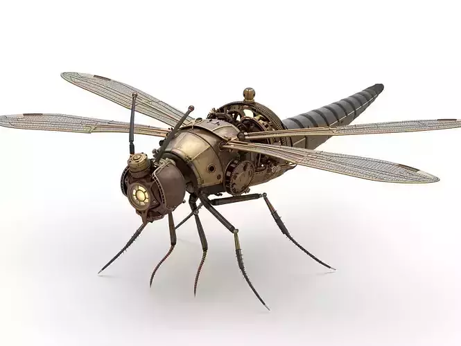 Intricate Steampunk Flying Dragonfly Vehicle 3D Model