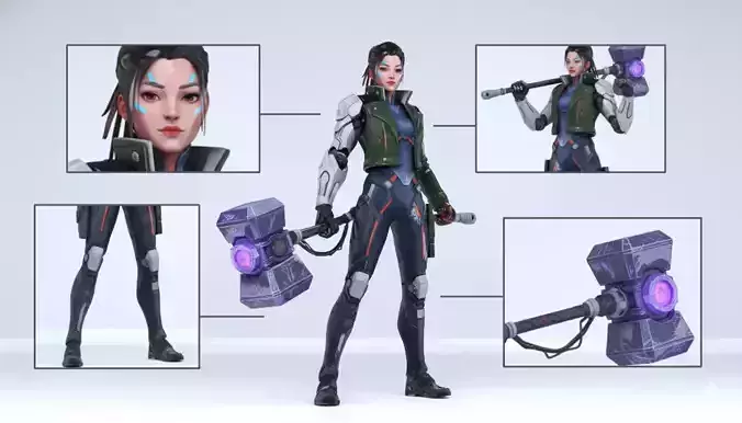 NEXUS  Cybernetic Vanguard Warrior with Quantum Hammer