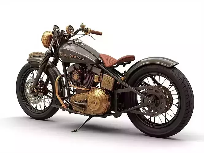 Retro Industrial Steampunk Motorcycle 3D Model