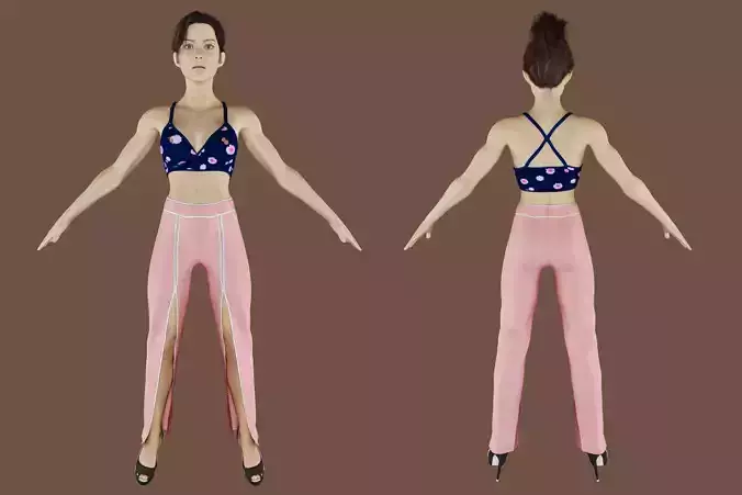 Realistic 3D Woman Character  Glasses Hair Outfit  Low Poly