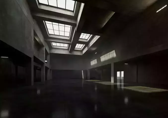 Industrial Skylight Hall Scene - Architectural Background - V3U3