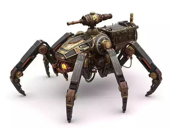 Heavy Steampunk Spider Mech War Vehicle 3D Model