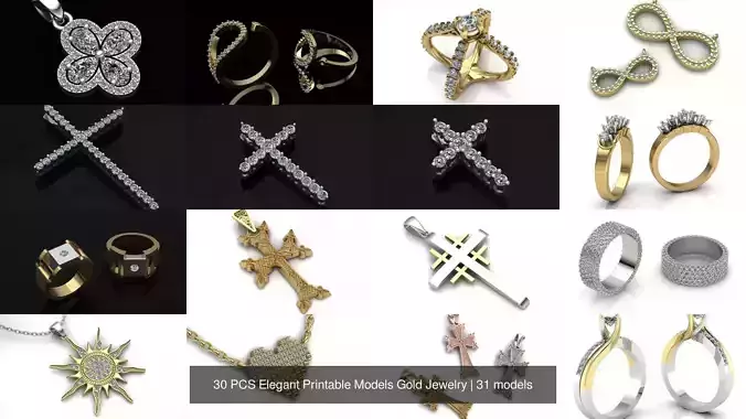 30 PCS Elegant Printable Models Gold Jewelry