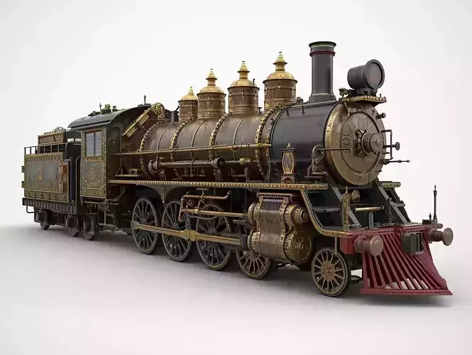 Armored Steampunk War Train Locomotive 3D Model
