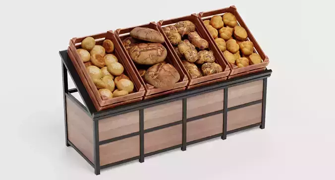 Stand with Bakery - Filled Produce Crate Display 3D model