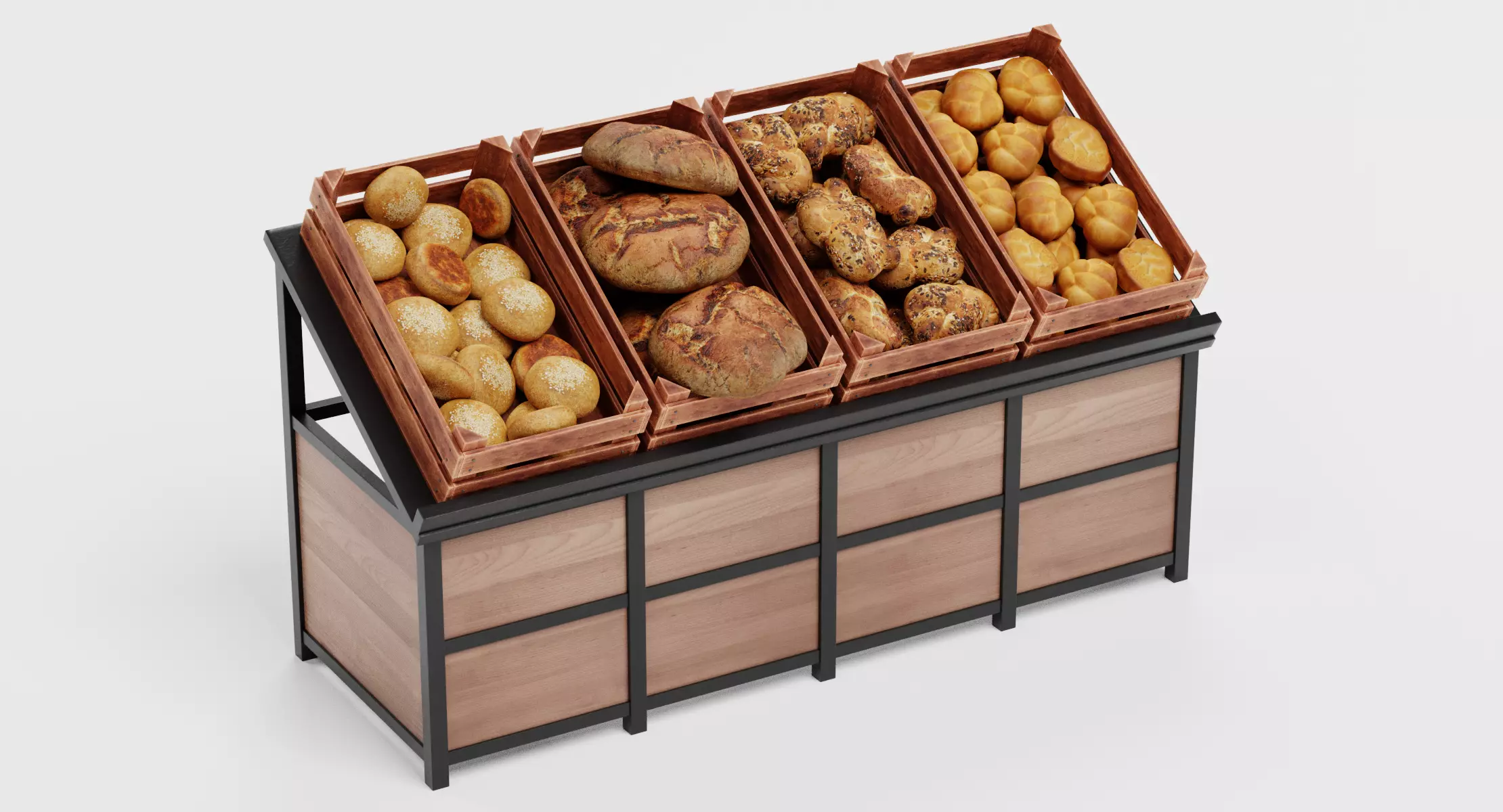 Stand with Bakery - Filled Produce Crate Display 3D model