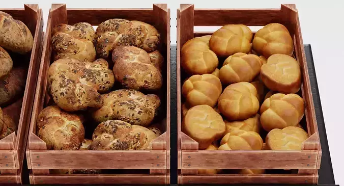 Stand with Bakery - Filled Produce Crate Display 3D model 7