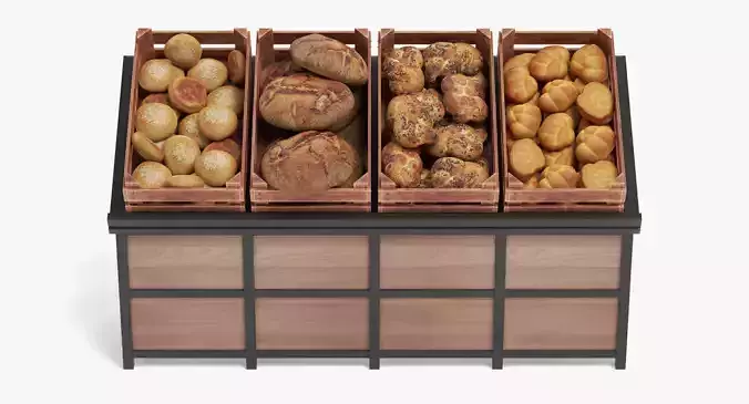 Stand with Bakery - Filled Produce Crate Display 3D model 2