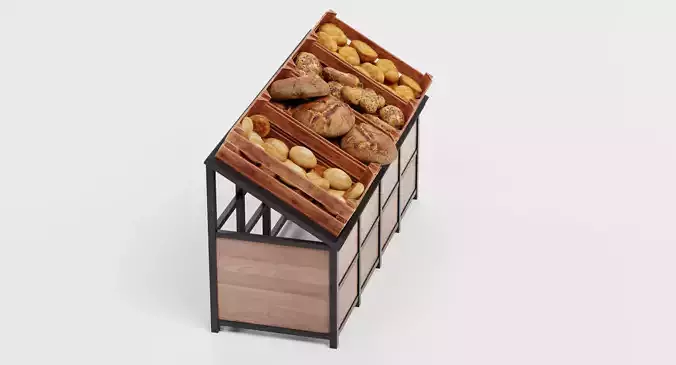 Stand with Bakery - Filled Produce Crate Display 3D model 6