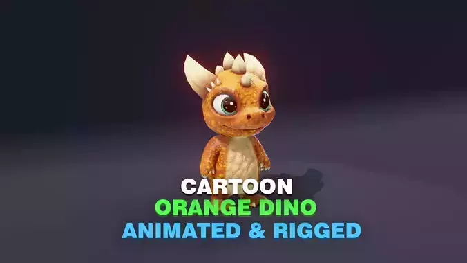 Cartoon Orange Dinosaur 3D Model Animated Character