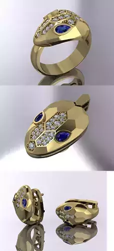Set Bulgari Jewlery  Ring Pendant Earring  3D print model