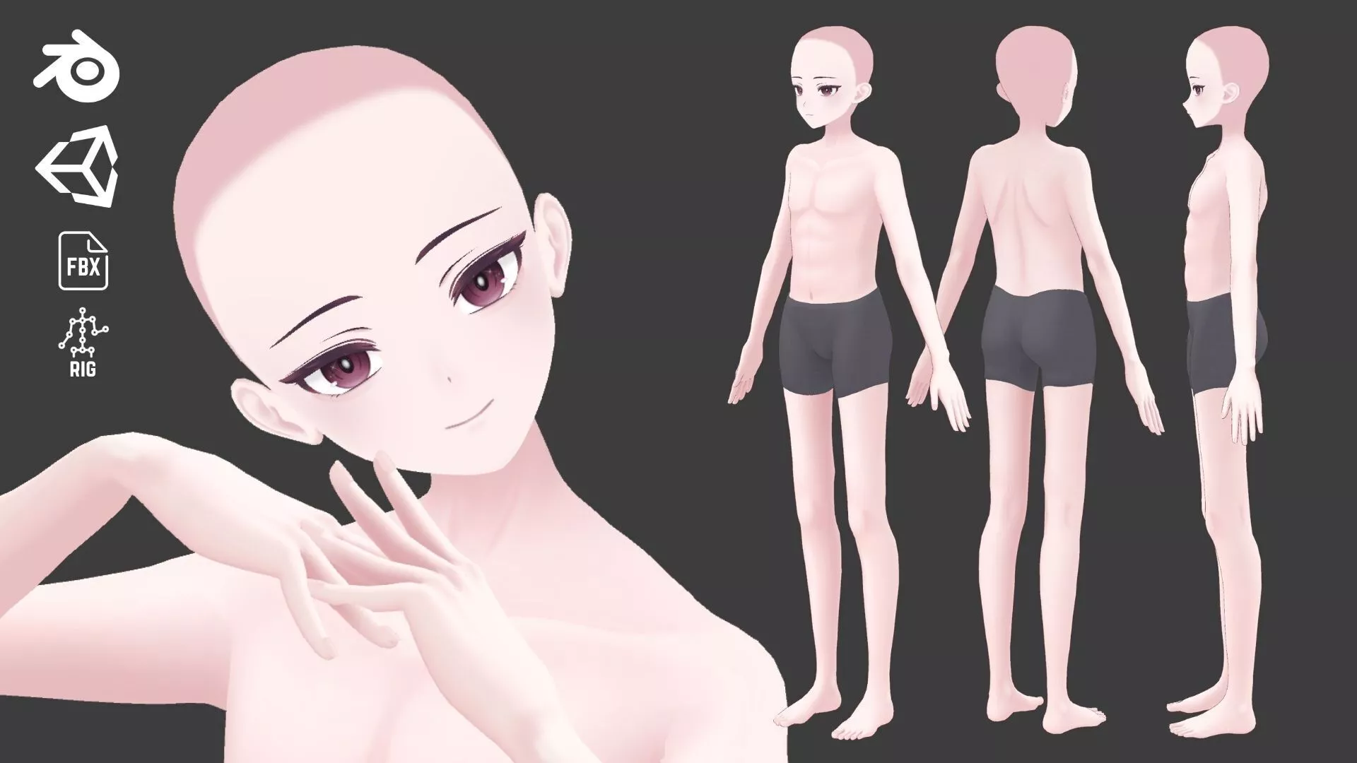 Anime Base Mesh - Male Character 3D model